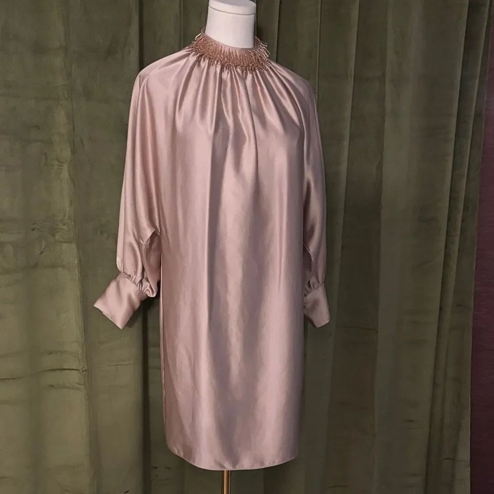 Trina Turk Cream dusty pink embellished dress, S
